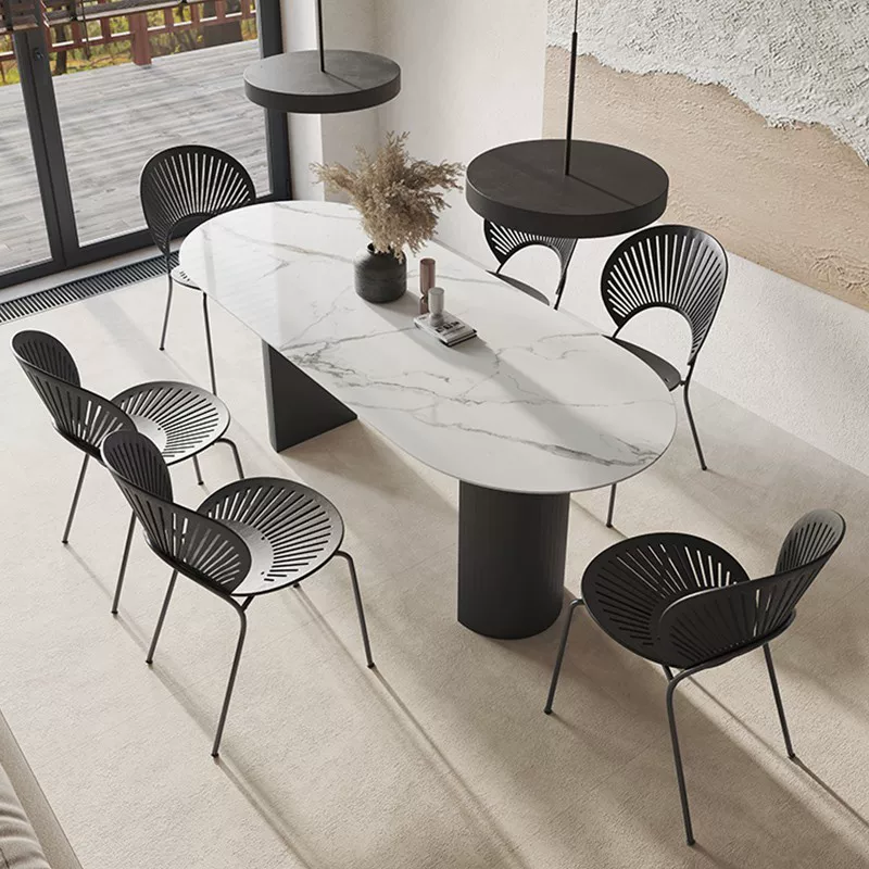 Italian Accessible Luxury Marble Dining Table Post-Modern Iron Dining Oval Room Soft Decoration Home Fresh Small Apartment Slate