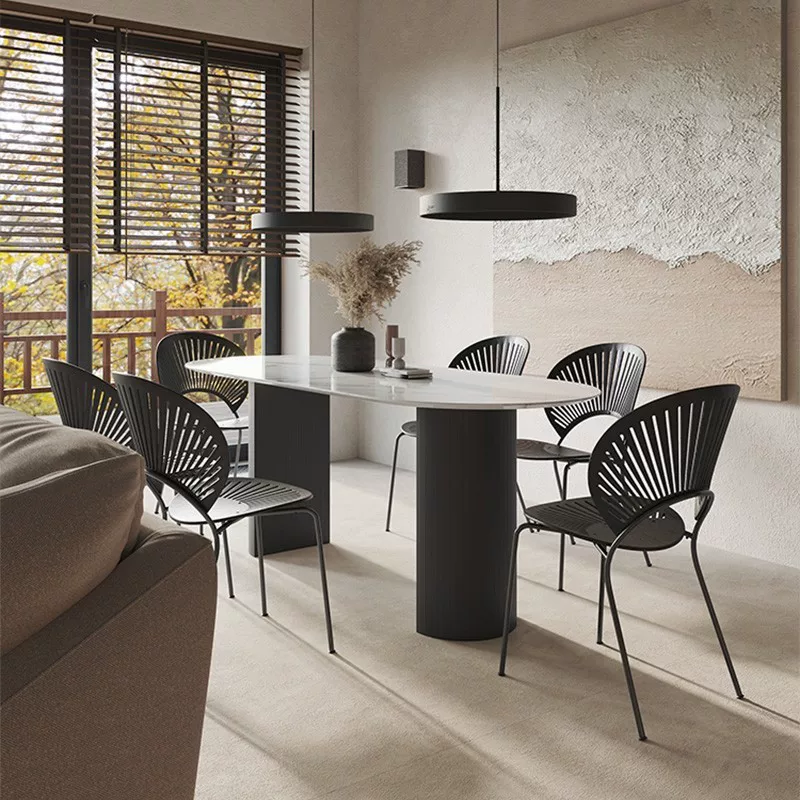 Italian Accessible Luxury Marble Dining Table Post-Modern Iron Dining Oval Room Soft Decoration Home Fresh Small Apartment Slate